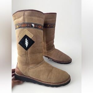 Vintage 70s Grateful Dead Theme Lined Suede Warm Winter Boots Shoes
